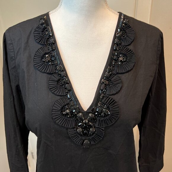 MICHAEL Michael Kors Black Beaded Cotton Tunic Top, Size Medium - Picture 2 of 12